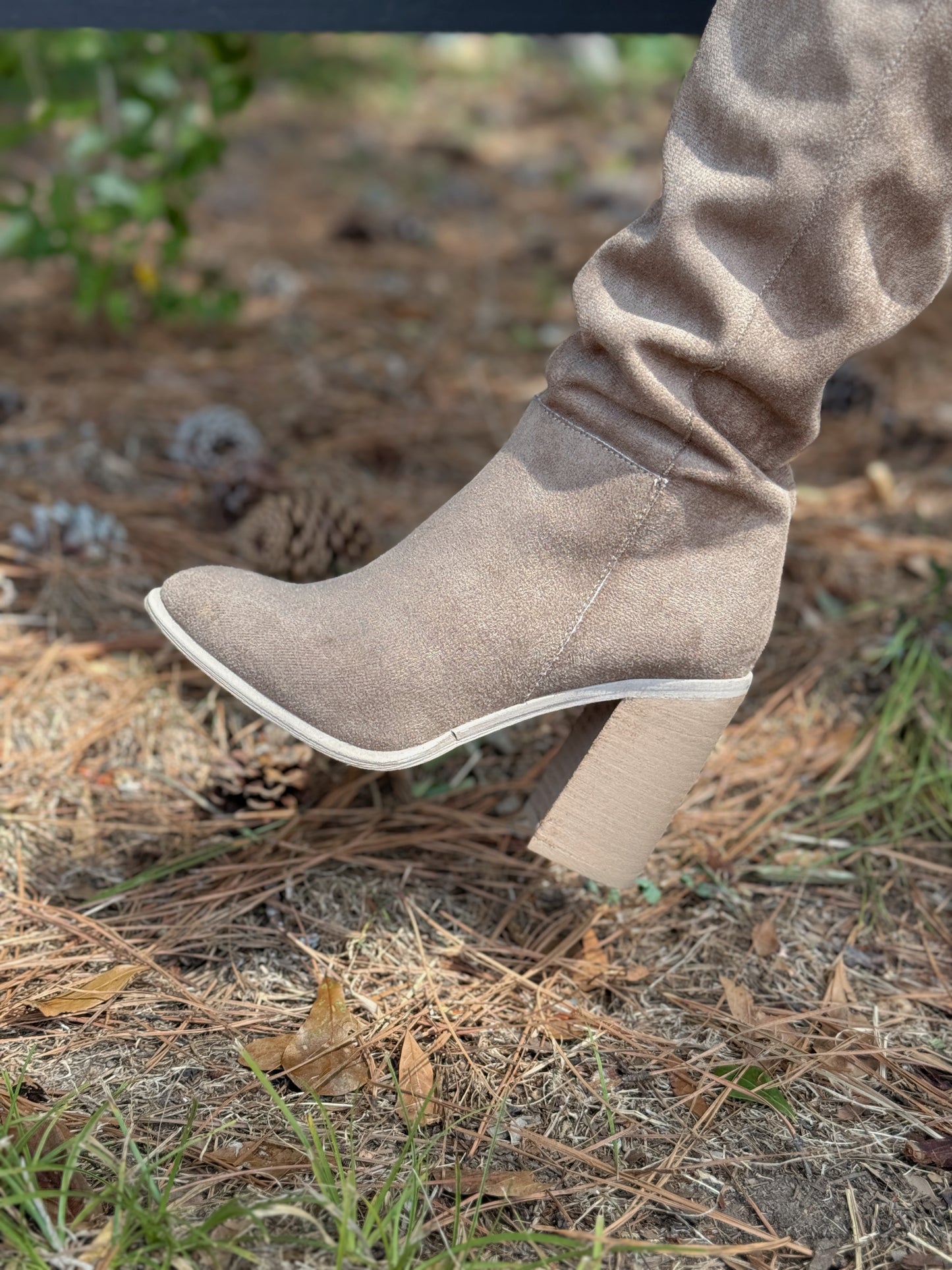 Taupe Grey Knee-High Boots