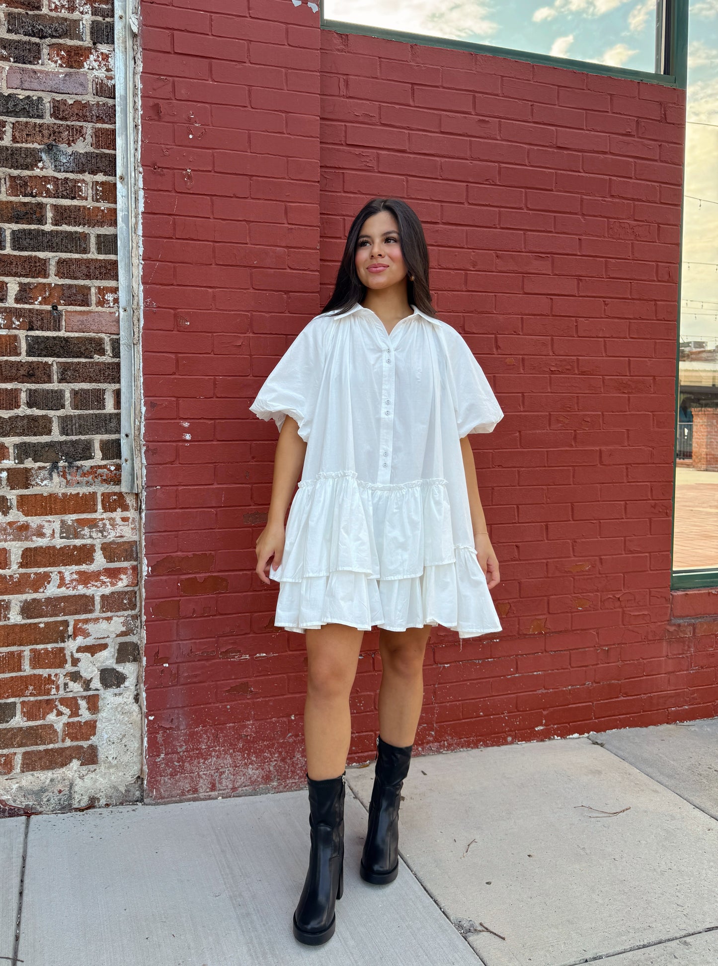 White Asymmetrical Ruffle Dress