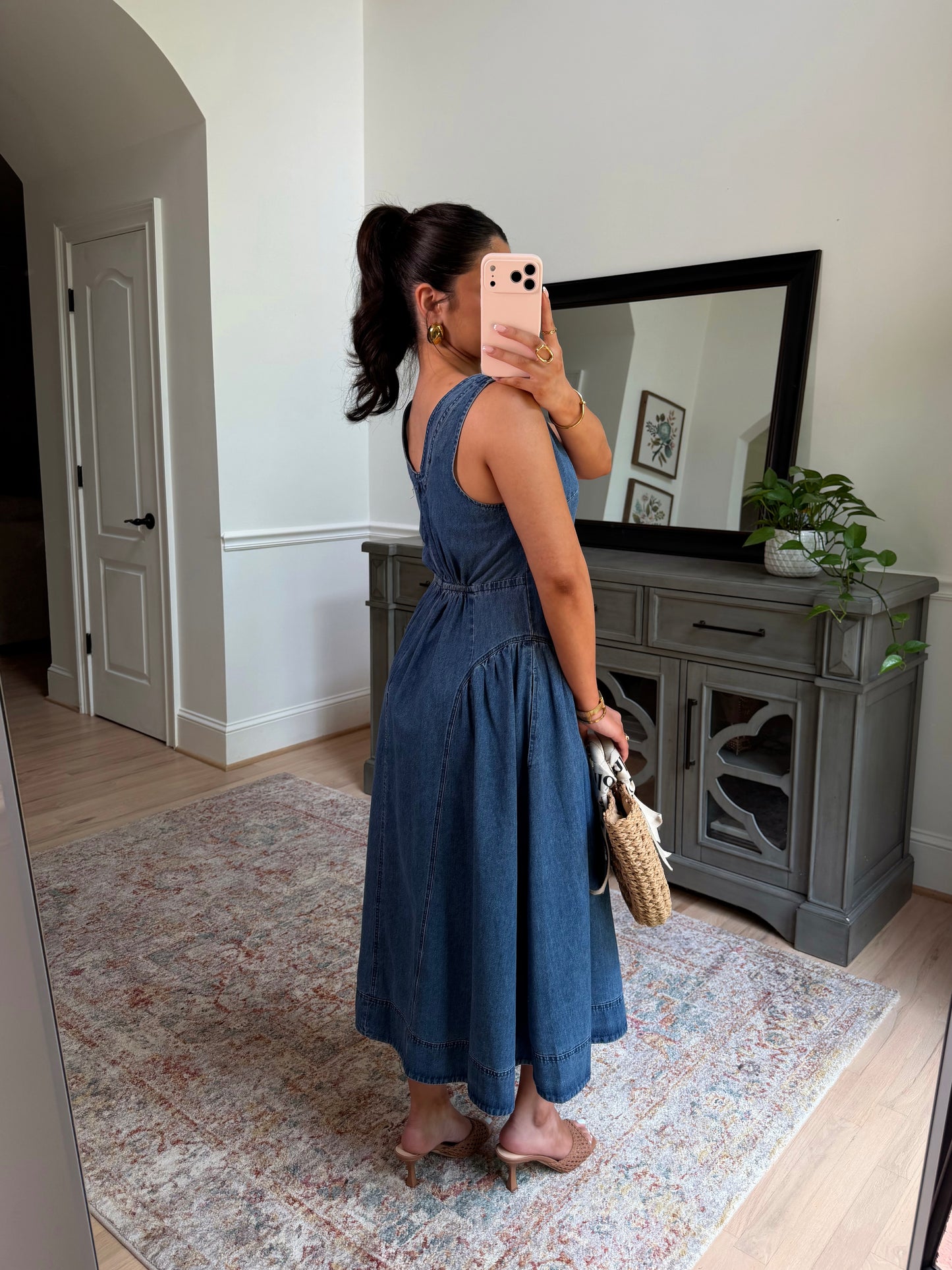 Denim Daydream Pleated Midi Dress