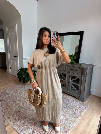 Toscana Taupe Pleated Dress