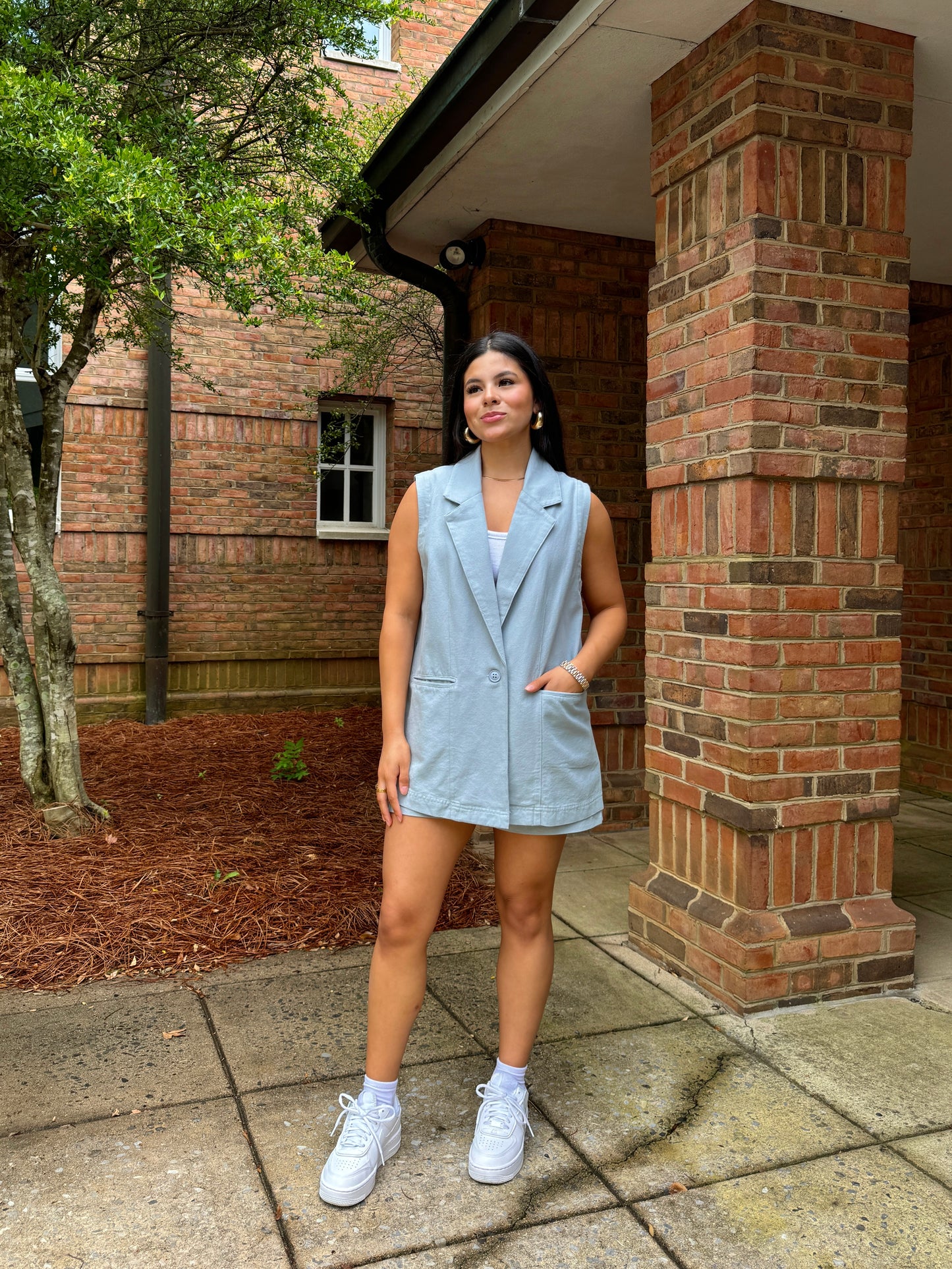 Dusty Blue Vest and Shorts Set