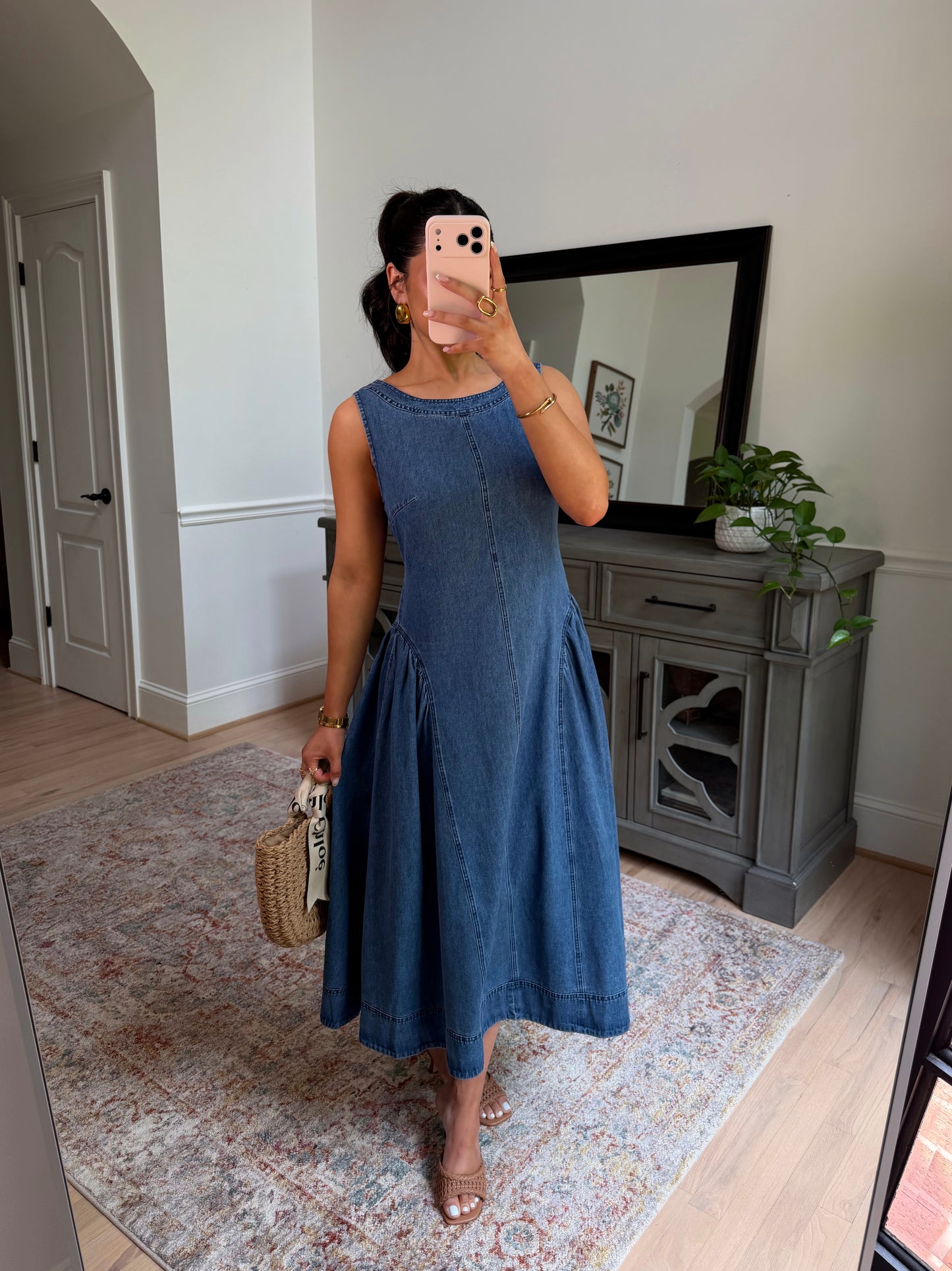 Denim Daydream Pleated Midi Dress