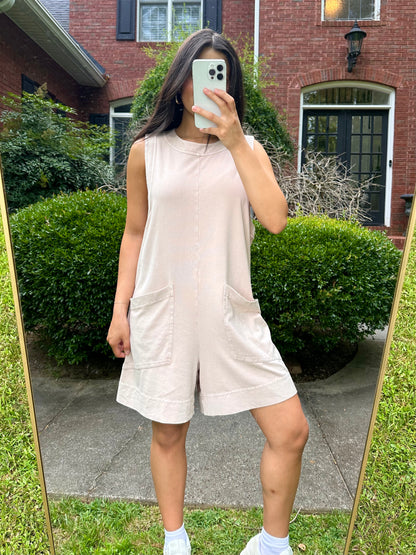 Light Khaki Sleeveless Oversized Romper