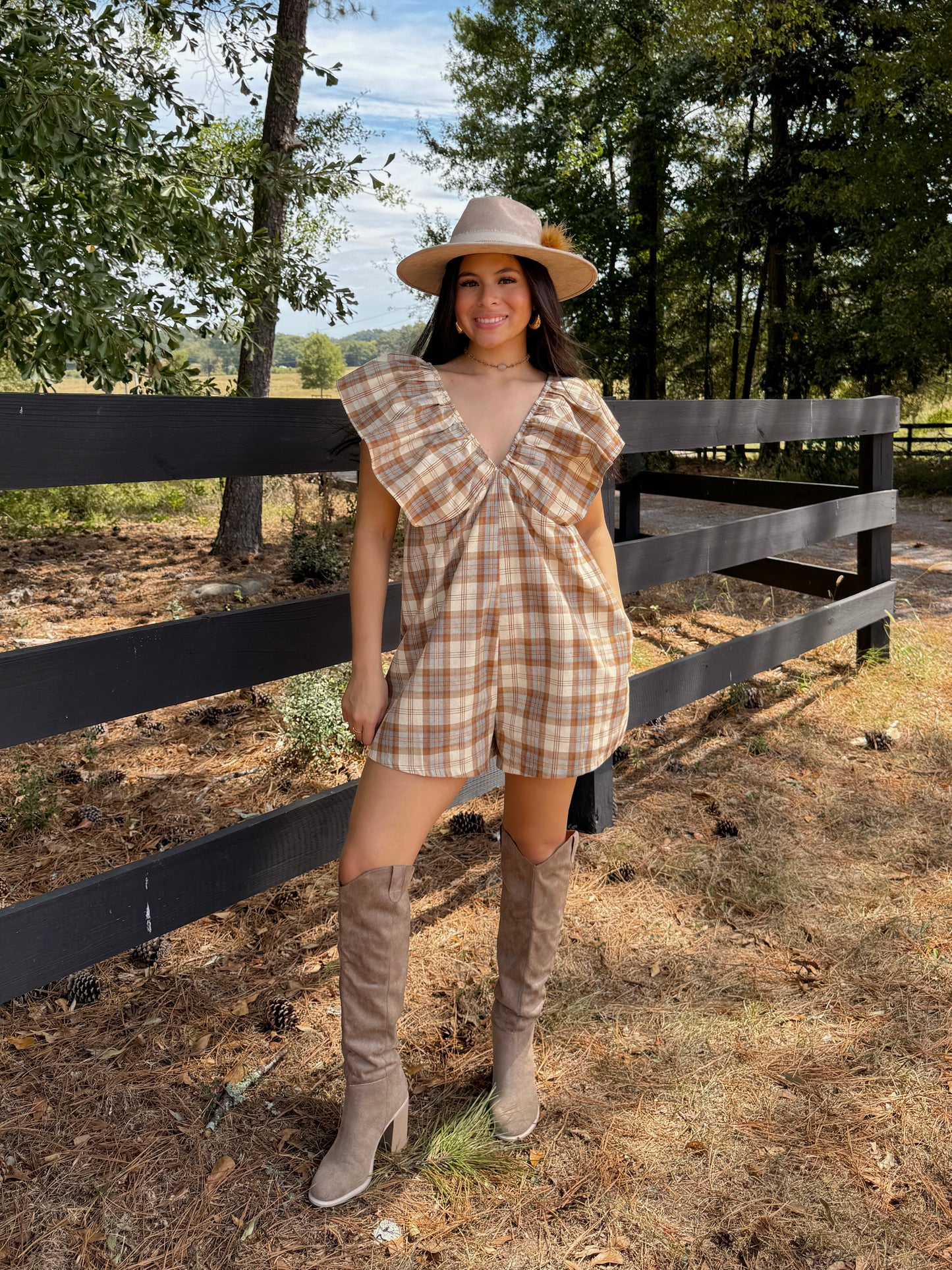 Tan Plaid Romper