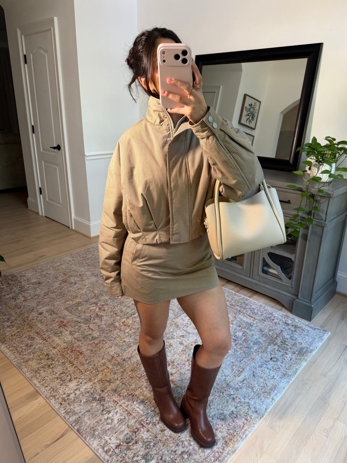 Brooklyn Tan Plaid Puffer Jacket
