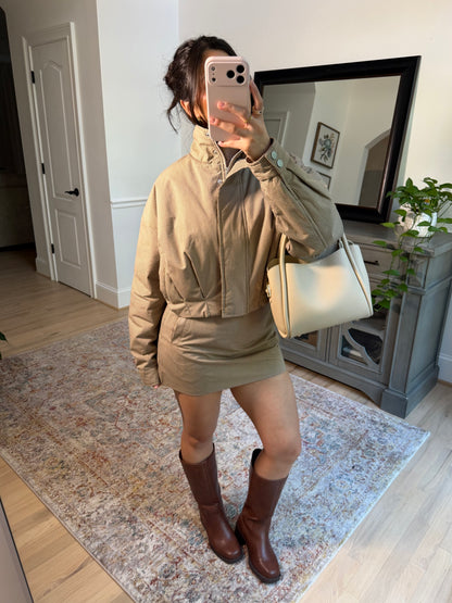 Brooklyn Tan Plaid Puffer Jacket