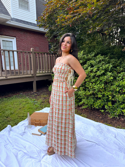 Sherbert Plaid Strapless Dress