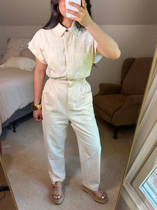 Chic Cream Button Up Jumpsuit