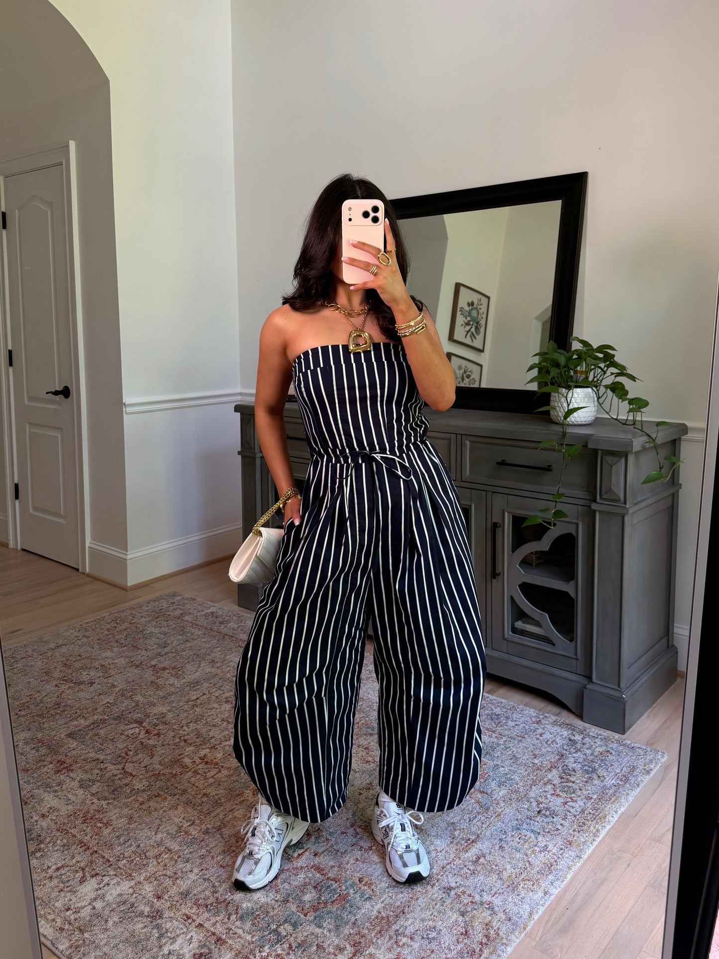 Around Town Striped Navy Jumpsuit