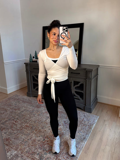 White Active Wrap Top