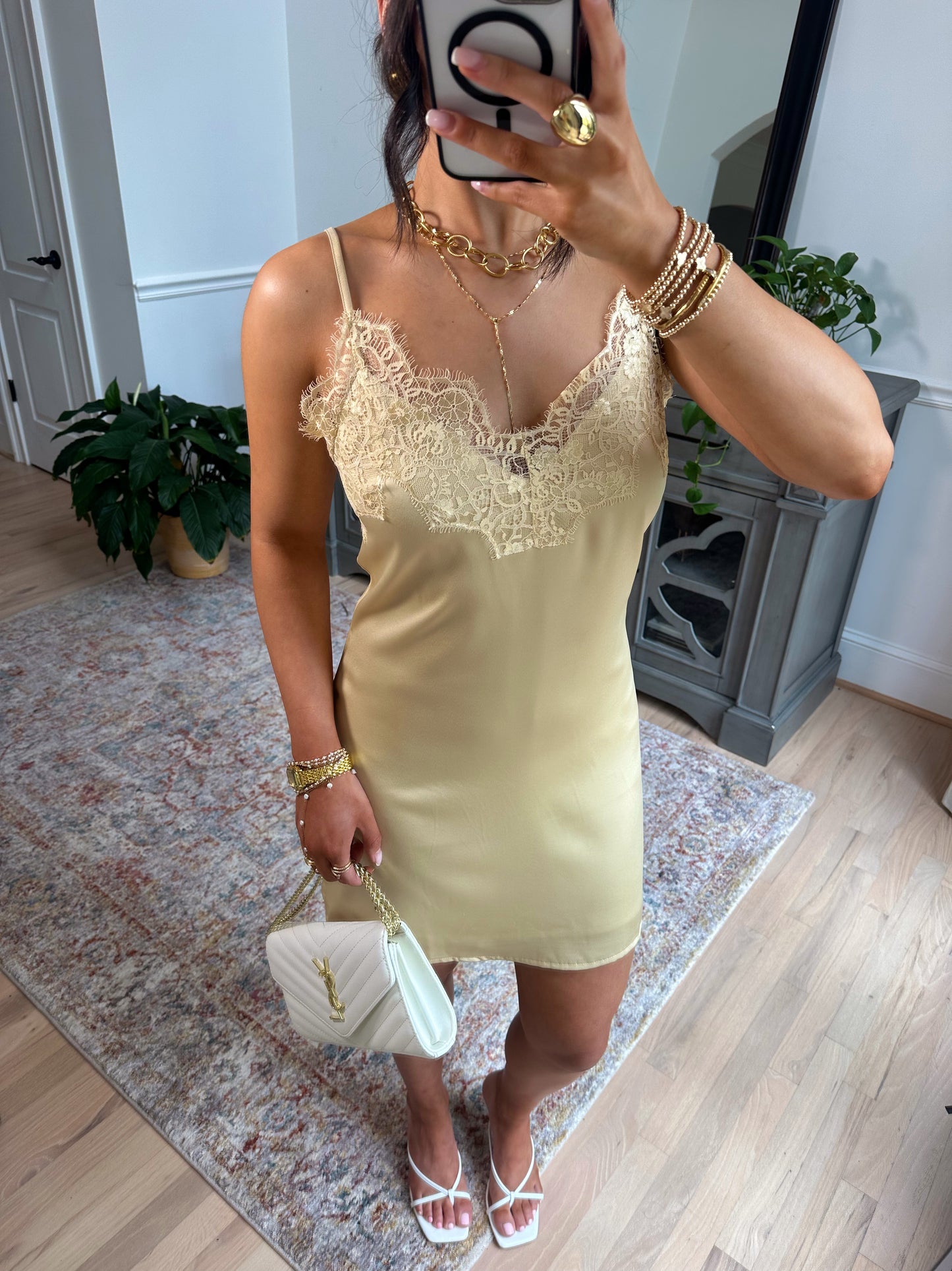 Golden Hour Satin Lace Mini Dress