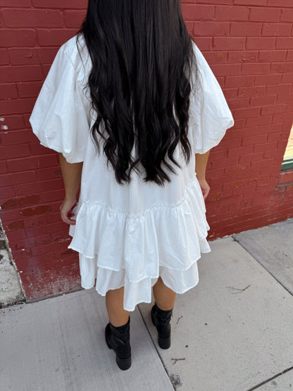 White Asymmetrical Ruffle Dress