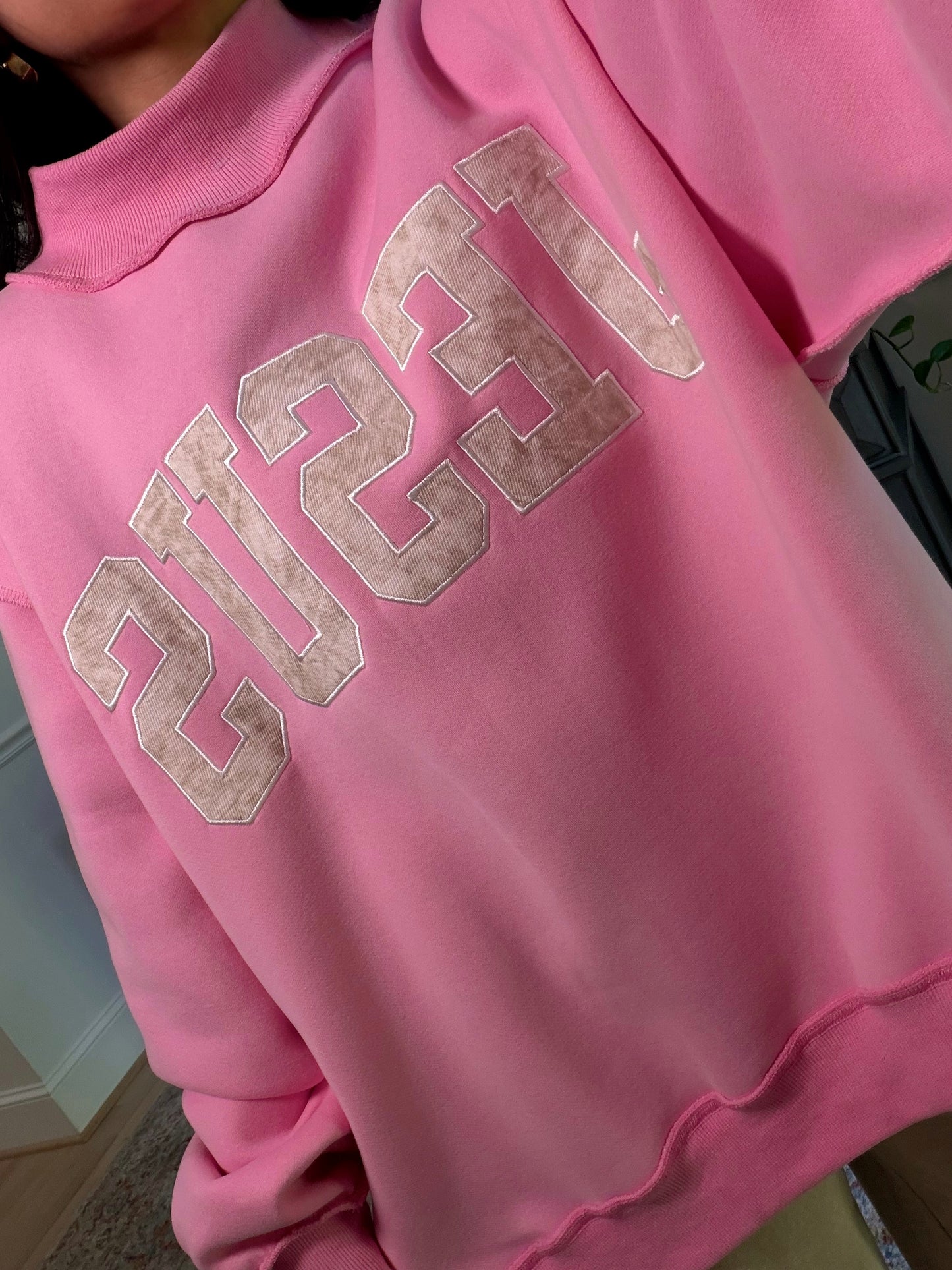 ‘JESUS’ Camo Embroidered Pink Mockneck