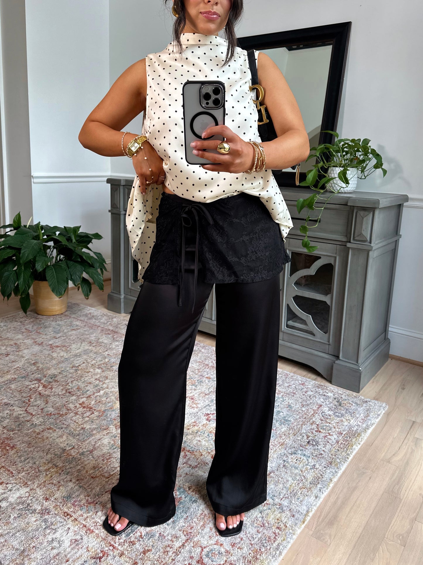 Nightfall Satin Lace Wrap Pants (Black)