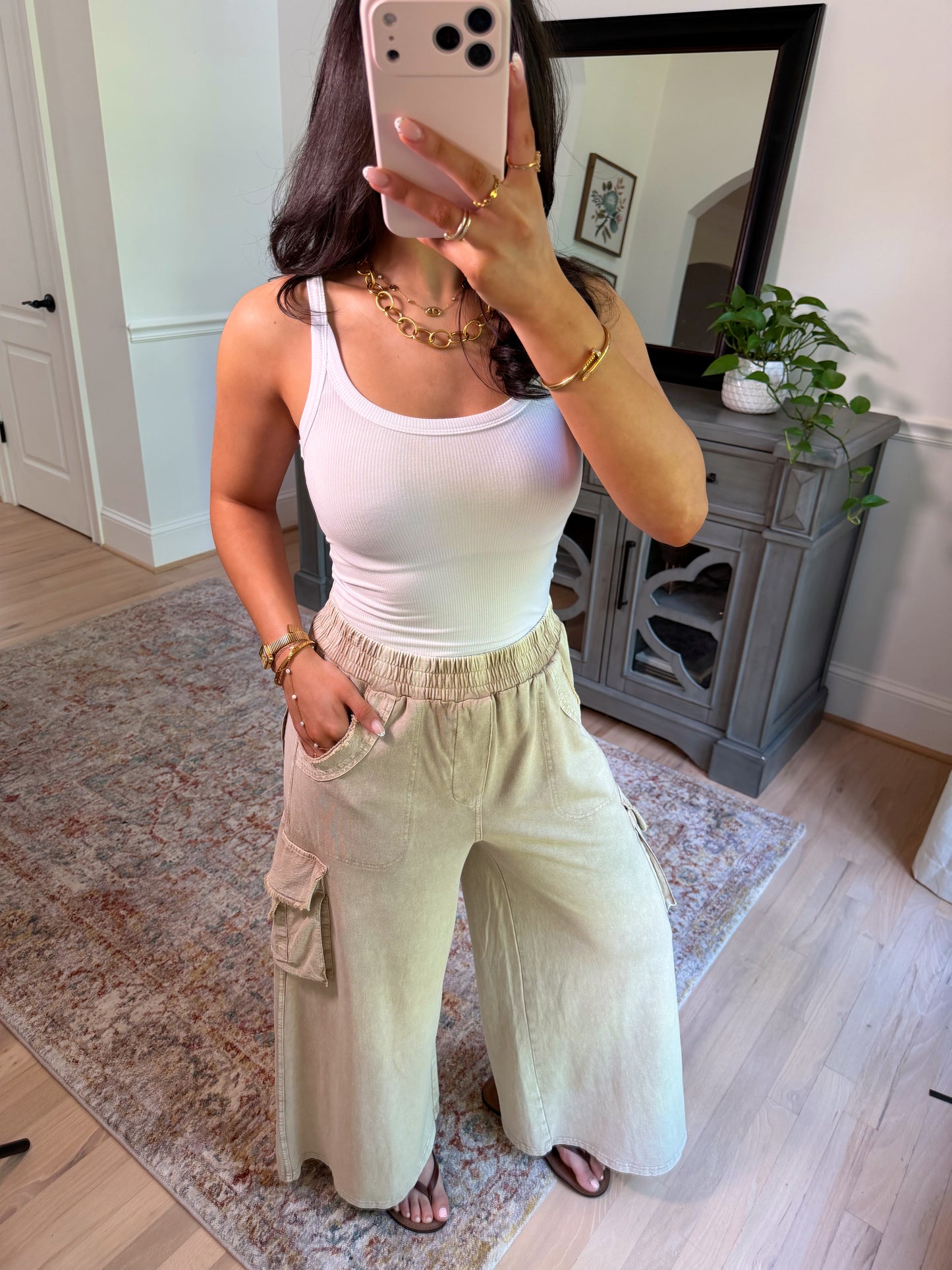Mushroom Cargo Cropped Wide Leg Pants