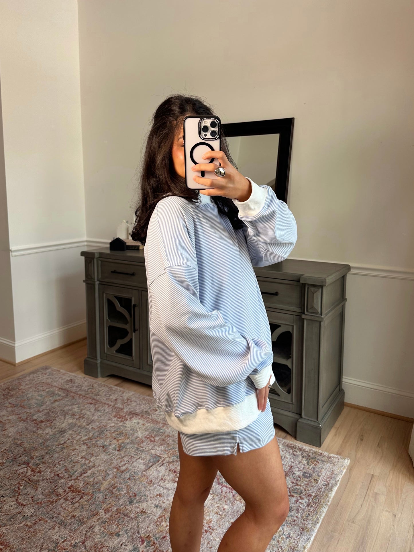 Baby Blue Mockneck Striped Set