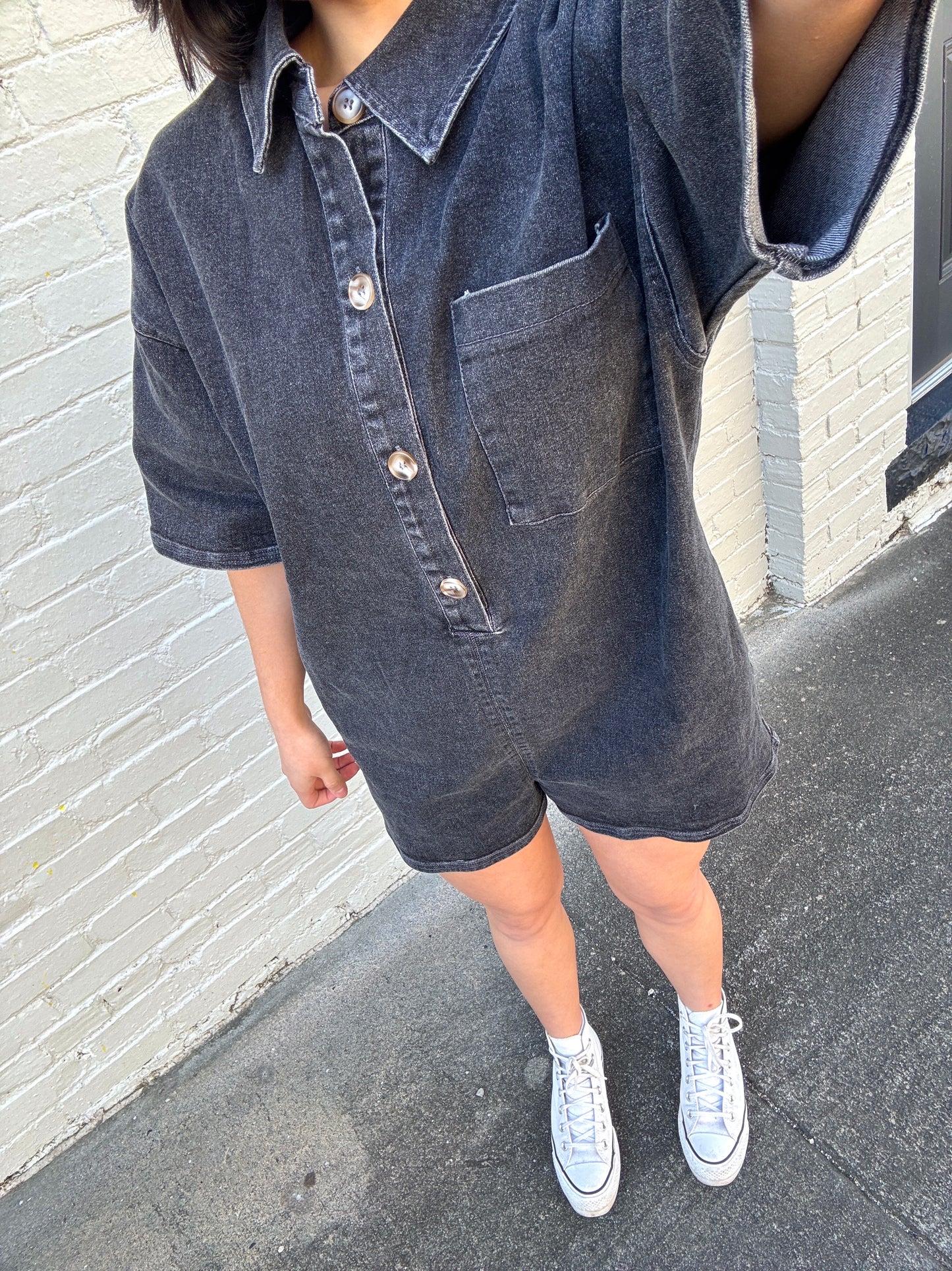 Classic Washed Black Denim Romper