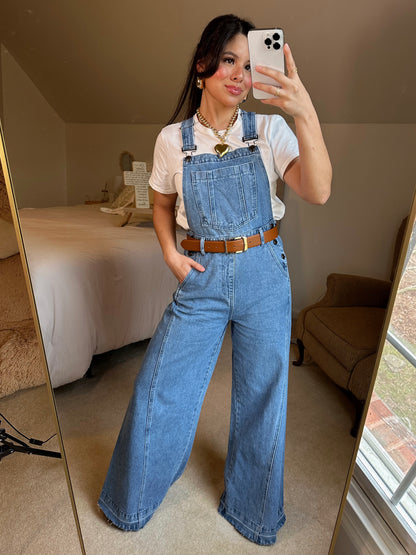 Denim Wide-Leg Overalls