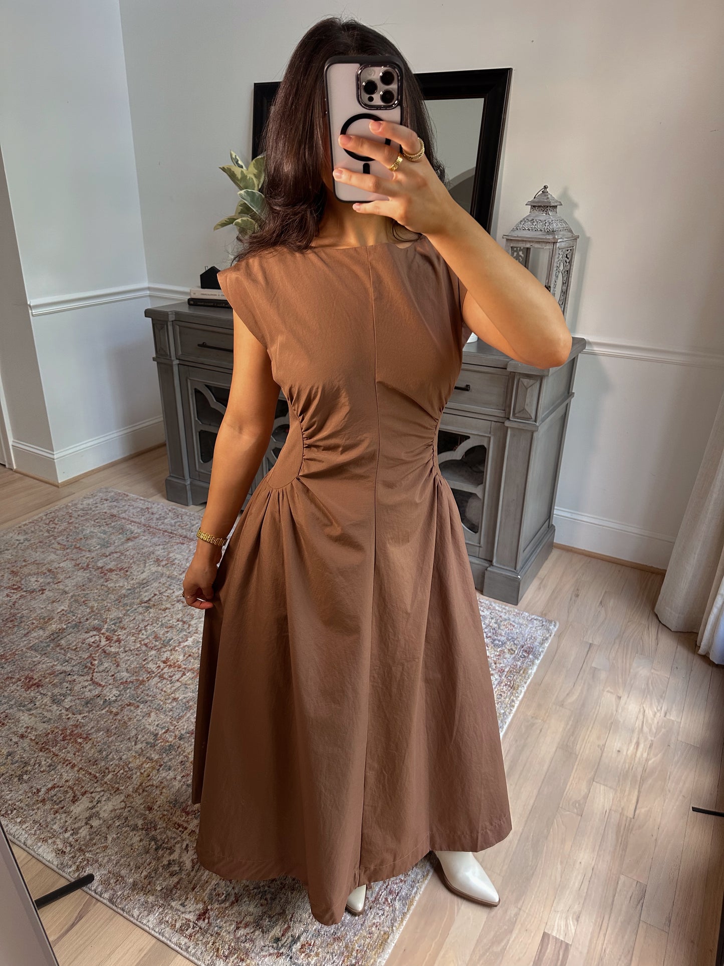 Mocha Pleated Dress