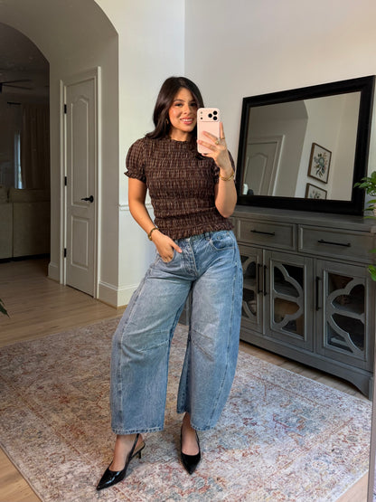 Anne Brown Plaid Scrunch Top