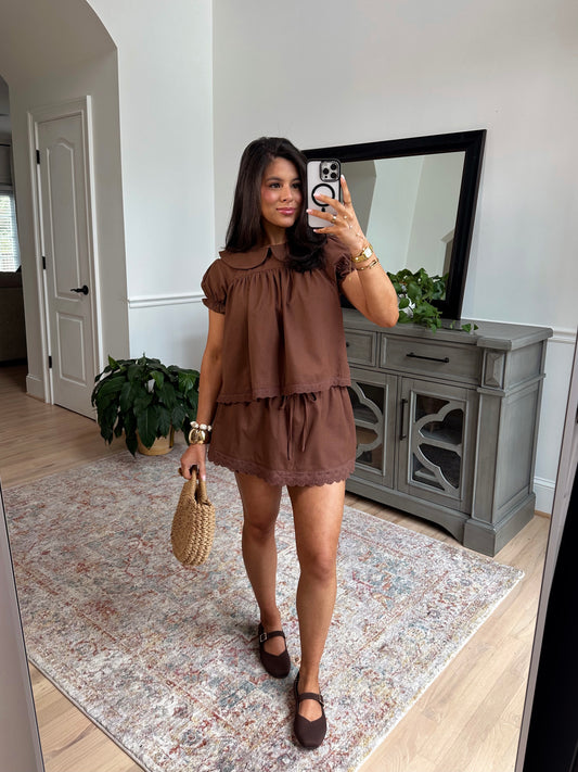 Cocoa Lace Top & Skort Set