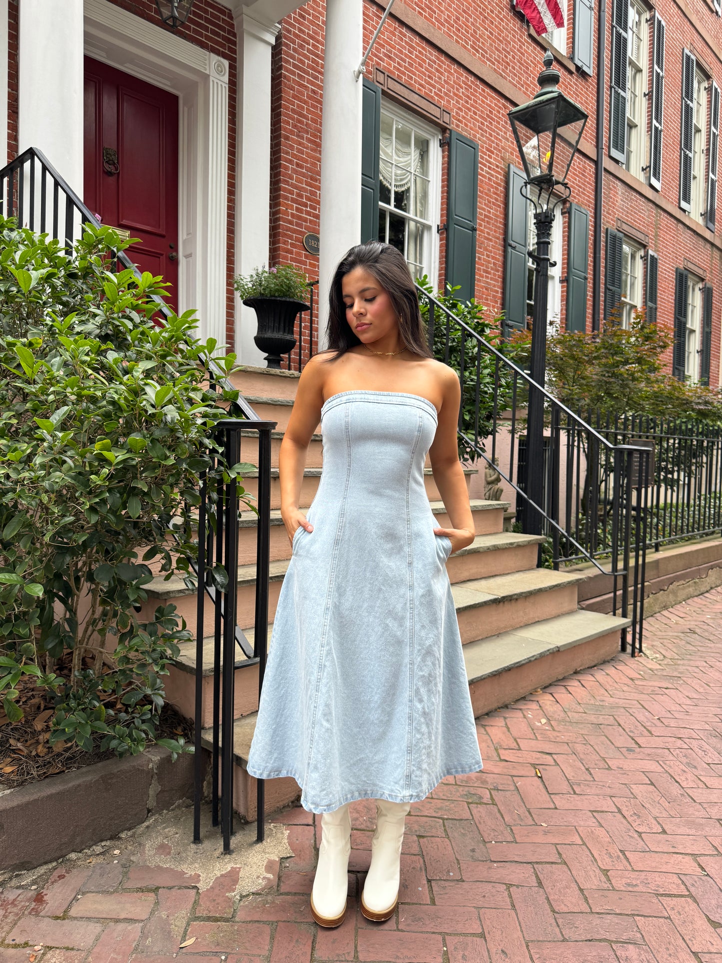 Denim Fit & Flare Tube Dress