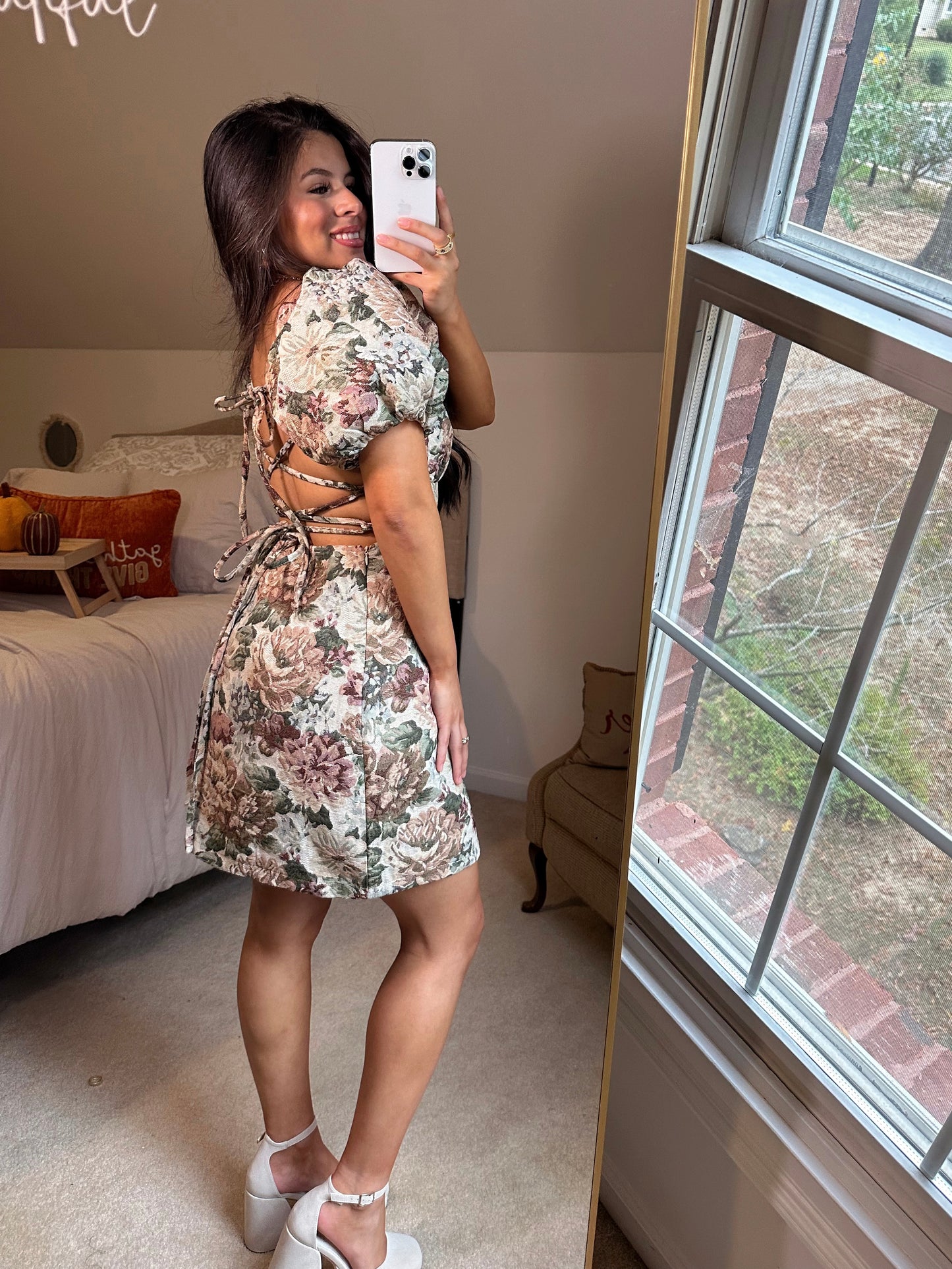 Vintage Floral Open Back Dress