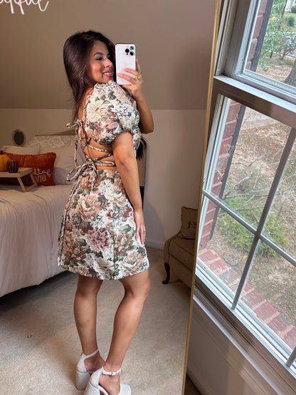 Vintage Floral Open Back Dress