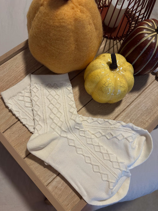 Cream Patterned Crew Socks