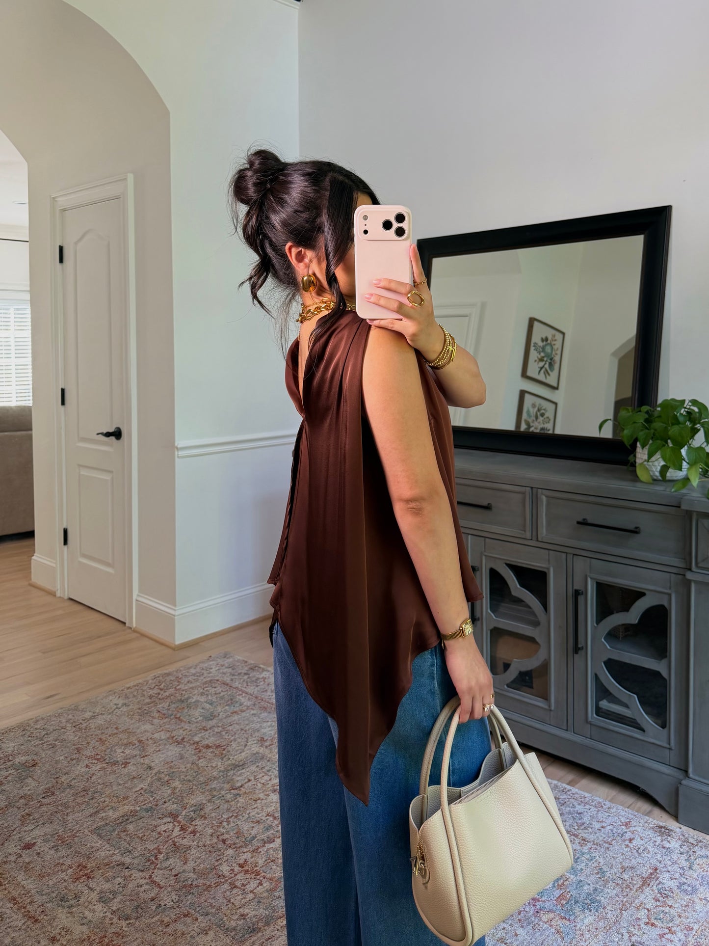 Evening Allure Brown Satin Top