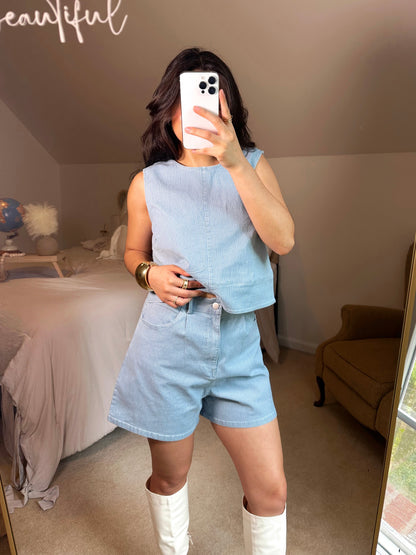 Denim Pinstripe Set