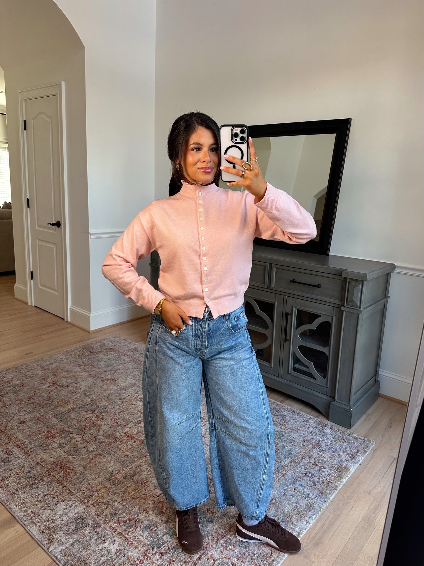 Dalilah Pink Mockneck Cardigan