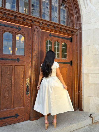 Beige Belted Buckle Dress