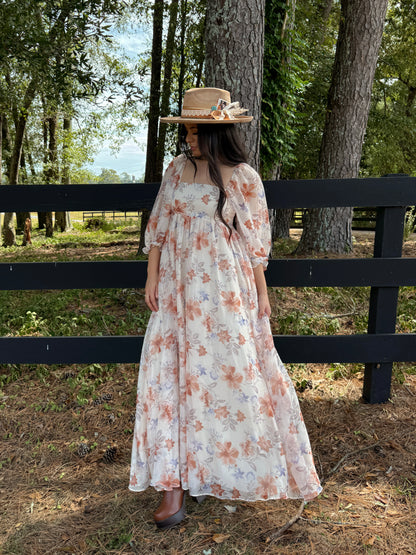 Orange Florals Maxi Dress