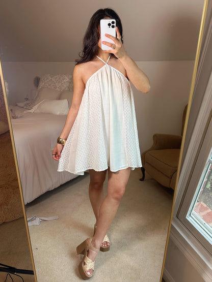 Lace Detail Open Back Halter Mini Dress
