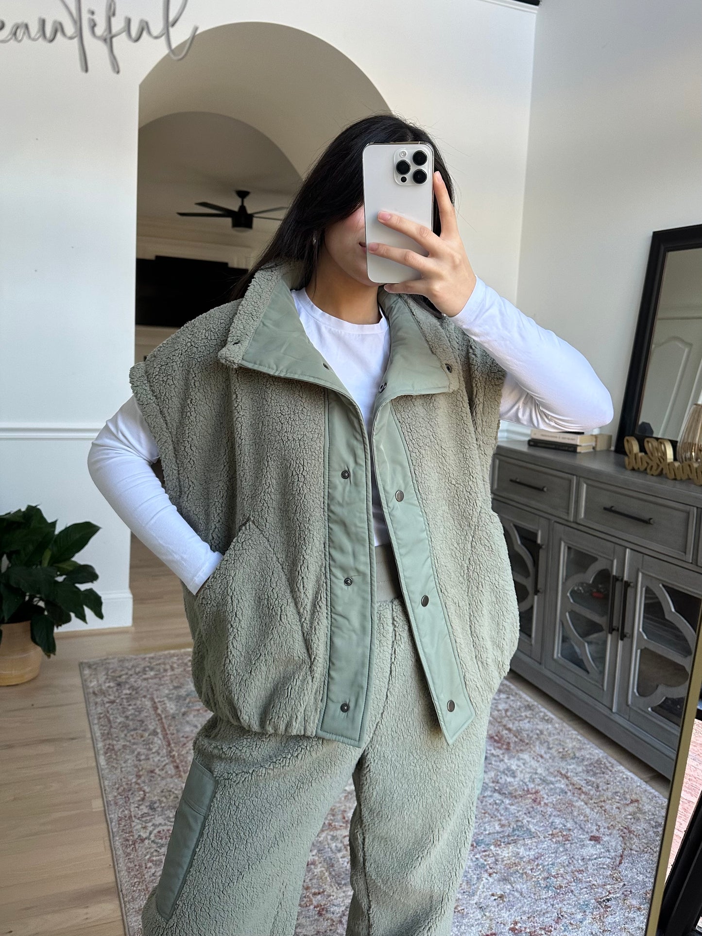 Sage Oversized Sherpa Vest