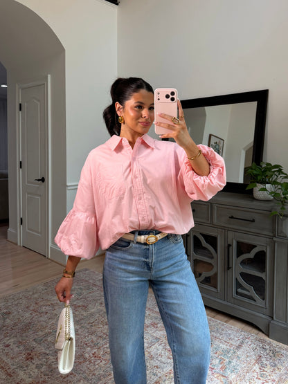 Peony Pink Bubble Hem Top