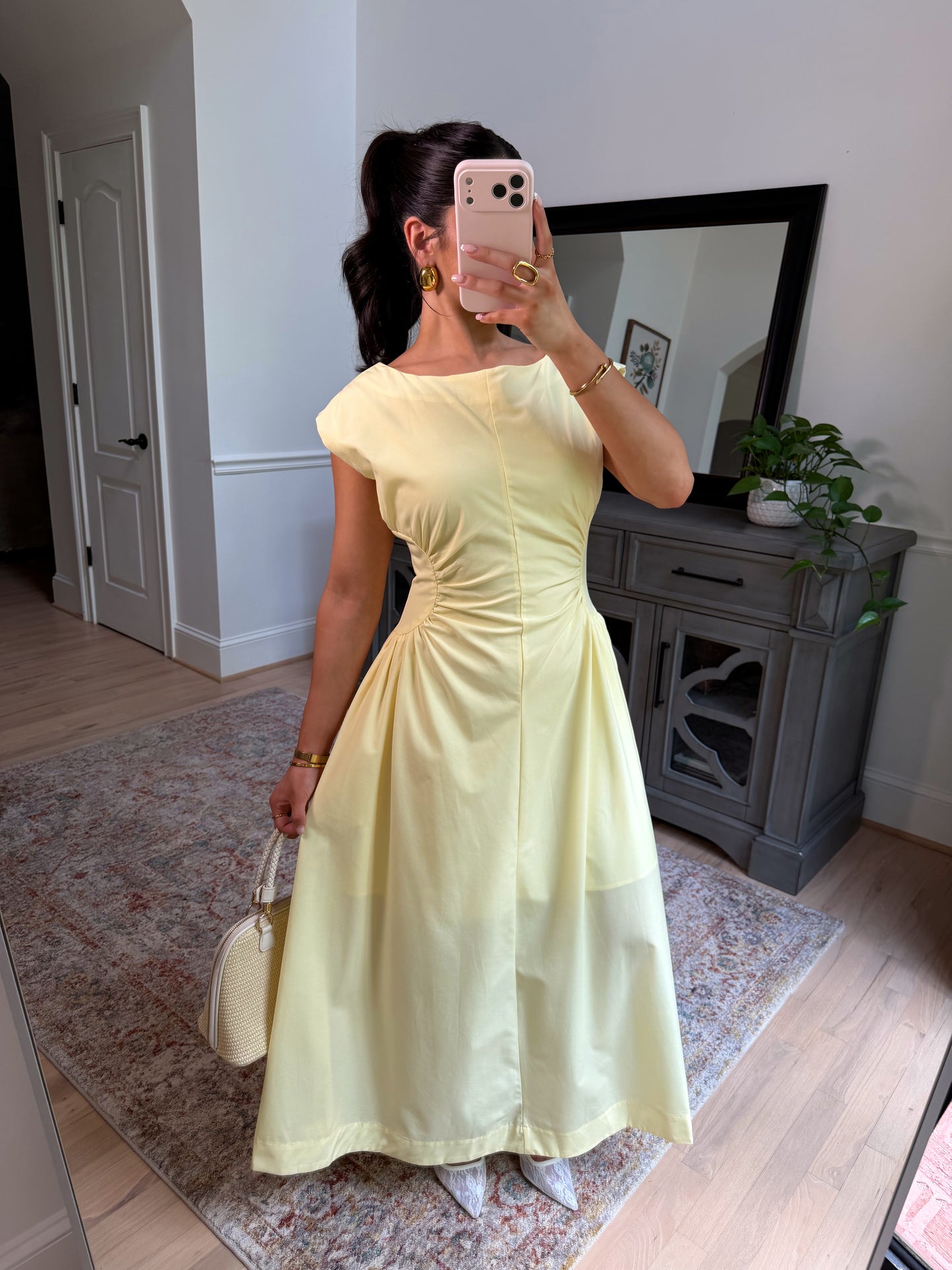 Yellow Magnolia Pleated Midi Dress