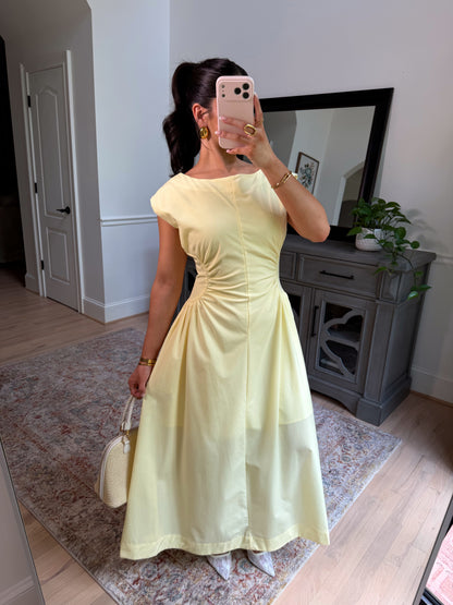 Yellow Magnolia Pleated Midi Dress