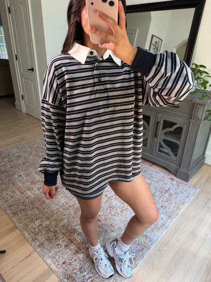 Sunday Club Striped Collegiate Set (Grey/Navy)