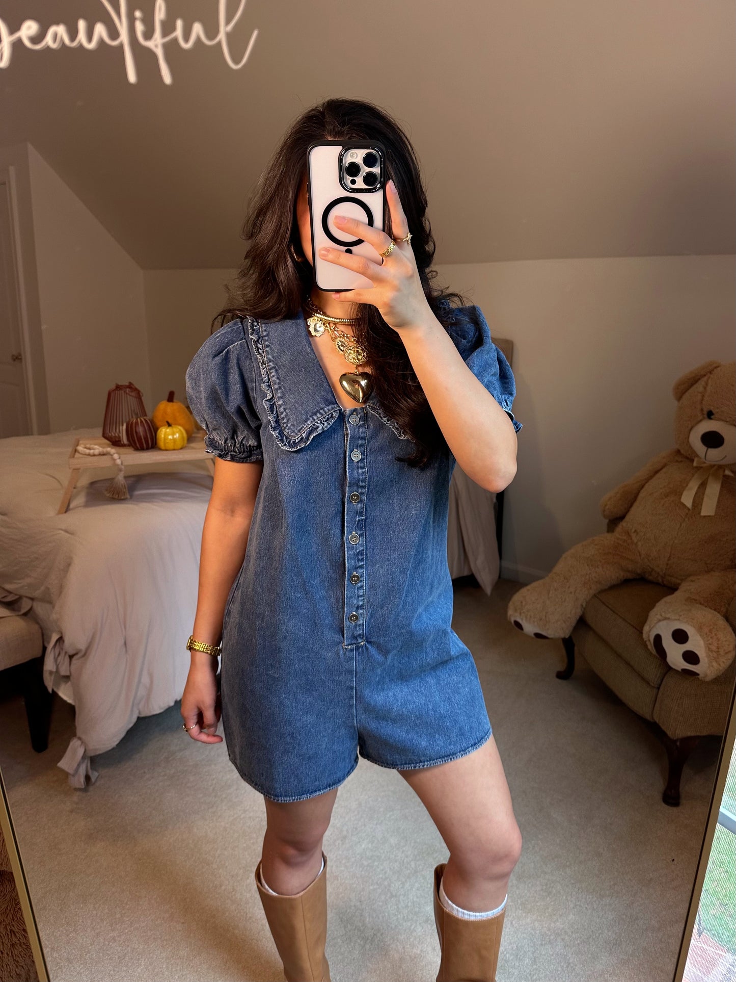 Collar Me Cute Denim Romper