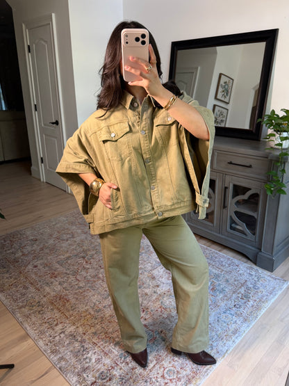 Sutton Olive Denim Poncho Jacket
