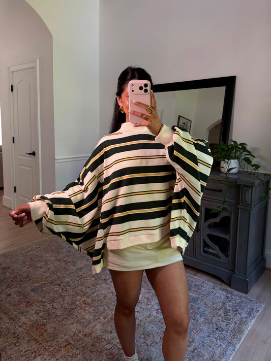 Olive Grove Striped Mockneck