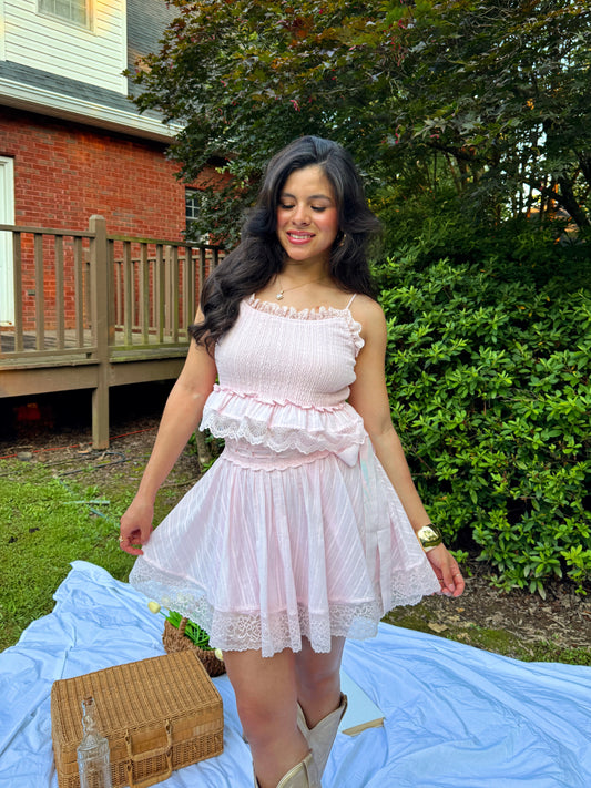Baby Pink Lace Girly Top & Skirt Set
