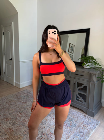 Navy/Red Layered Running Shorts