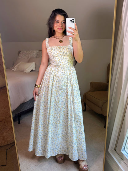 Yellow Ditsy Floral Midi Dress