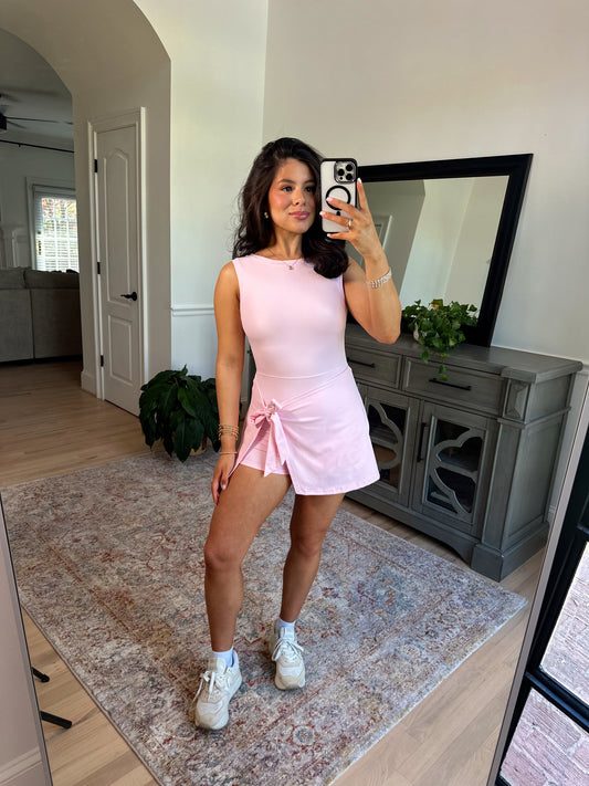 Baby Pink Active Romper Wrap Dress