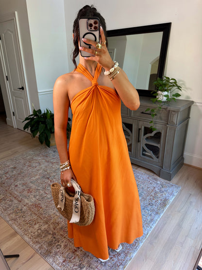 Citrus Orange Midi Dress