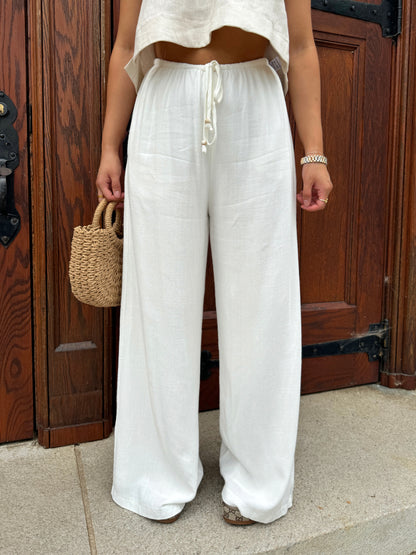 White Flowy Linen Pants