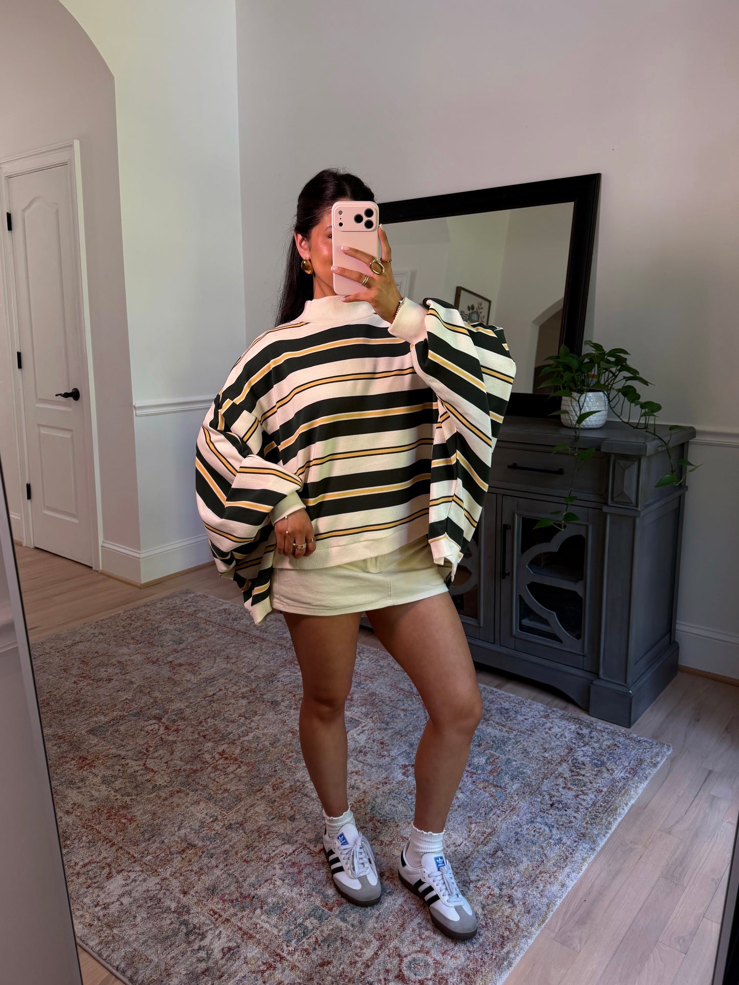 Olive Grove Striped Mockneck